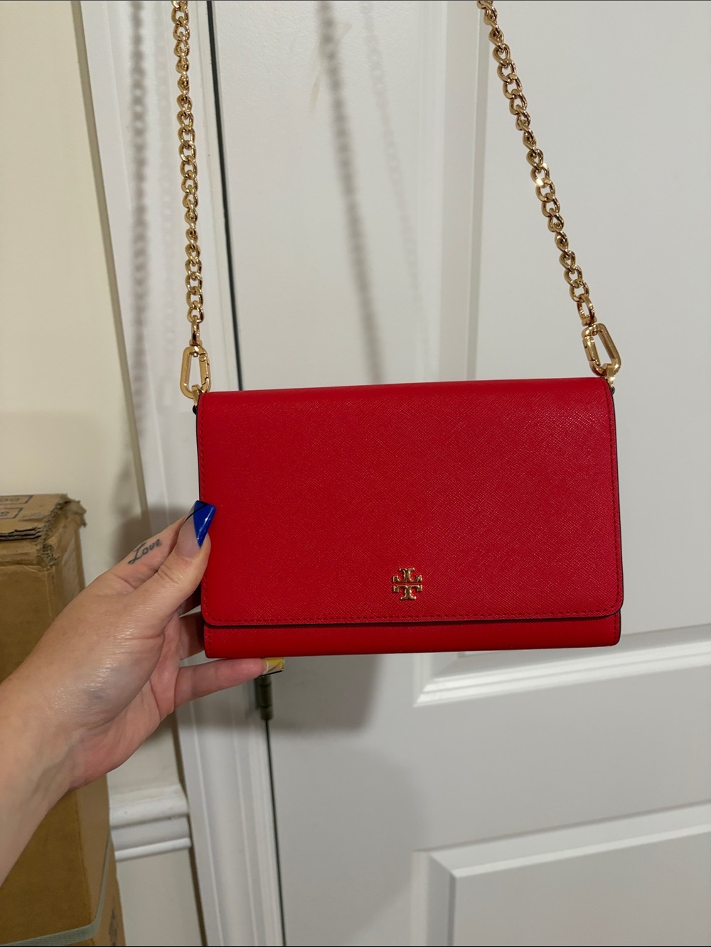 Tory Burch Red Leather Chain-Shoulder Crossbody Never Used! - Picture 2 of 11